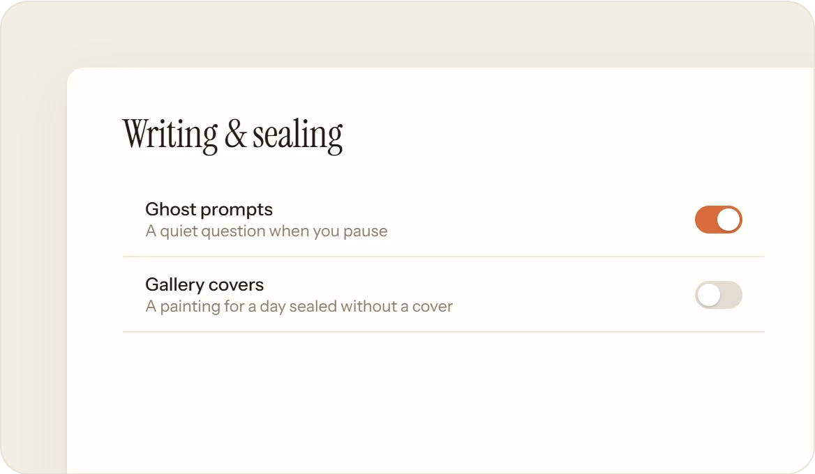 Settings, Writing & sealing, with Ghost prompts switched on