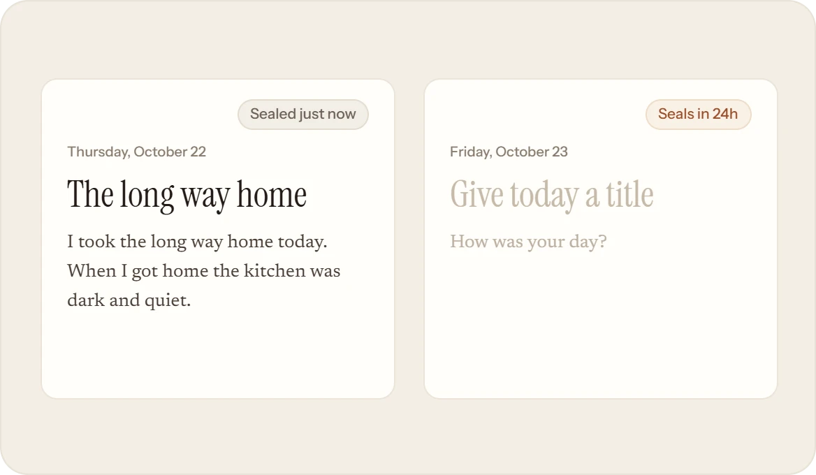 Yesterday’s page, sealed just now, beside today’s blank one