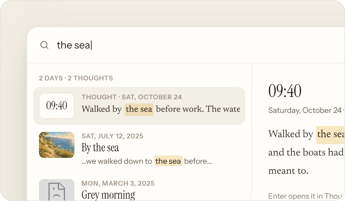 Search results for the sea, the chosen day previewed beside them