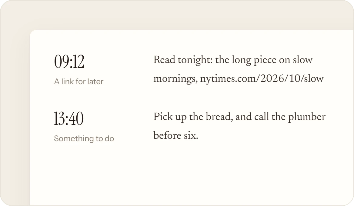 Two thoughts under their times: a link to read tonight, and picking up the bread